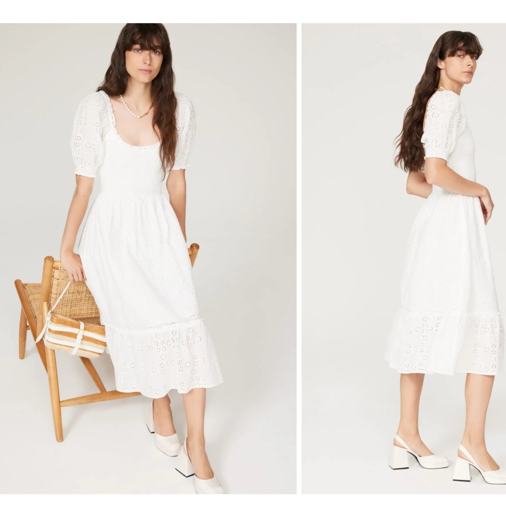 Hill House White Midi Dress with Puff Sleeves